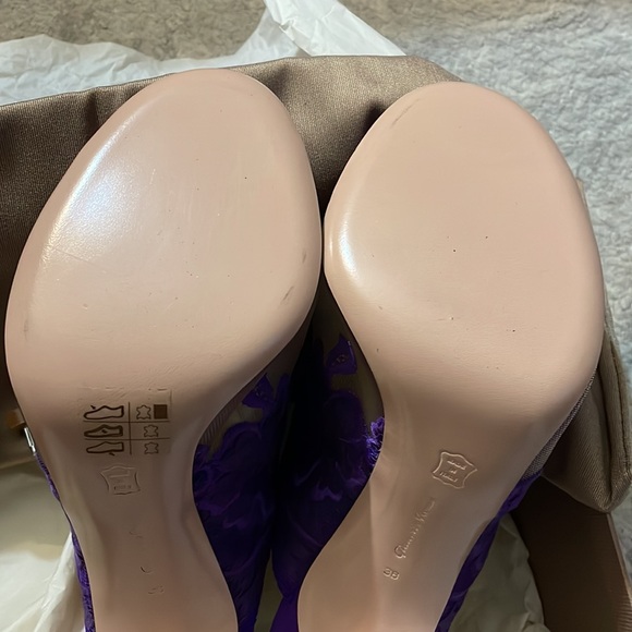 Gianvito Rossi - Giada Embroidered Mesh and Lace Mules in Purple - Picture 3 of 6